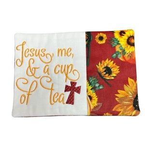 Hand Crafted Mug Rug Coaster Embroidered Cotton Fabric Padded Absorbs Liquid